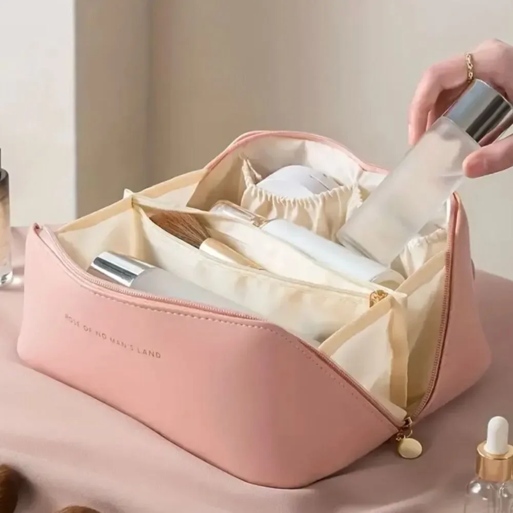NWT Gorgeous Big Pink Multi Compartments Travel Organizer Makeup Cosmetics Bag